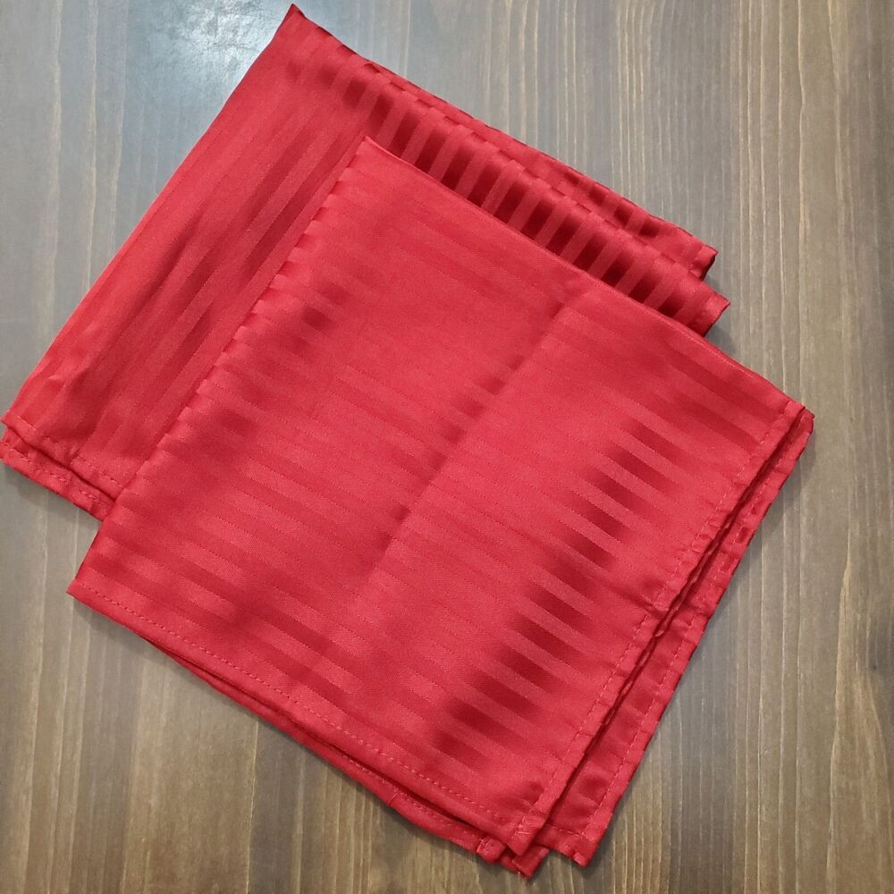 Suntex Cloth Napkins 2 Red Jacquard Stripe 18.5" square Hemmed Polyester Washes
